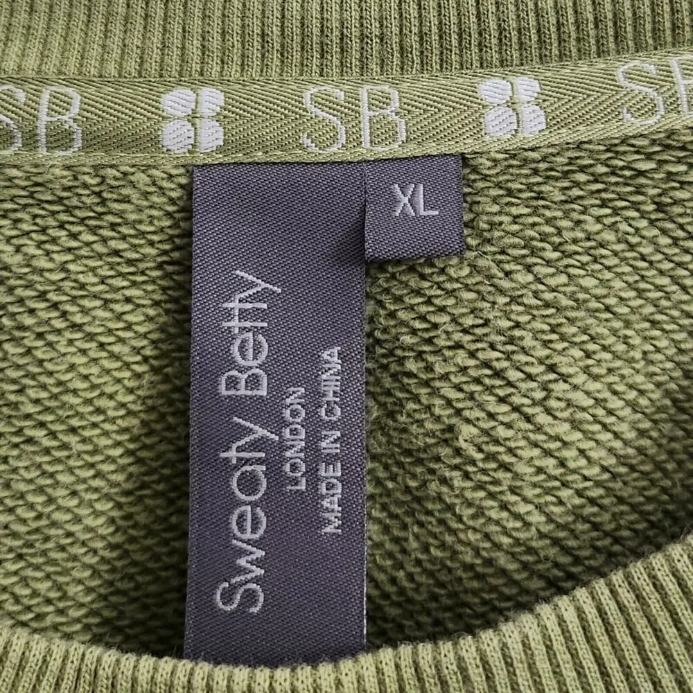 Sweaty Betty‎ Sweater Womens XL Green Pullover Essentials Cotton Longsleeve Logo - Picture 2 of 8